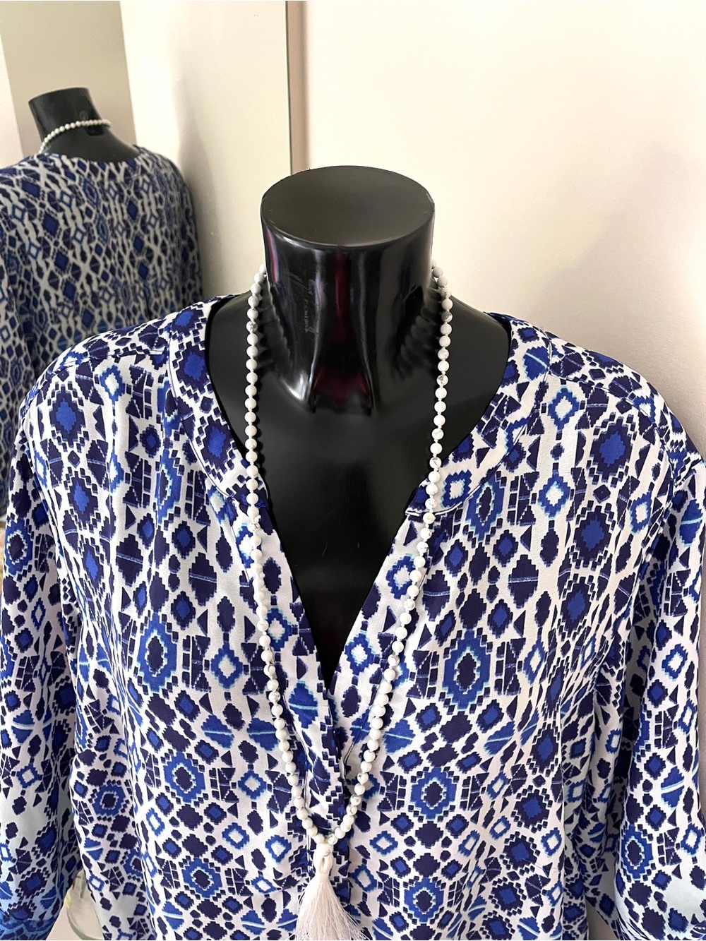 ROSE & OLIVE Plus Size Tunic Top 3X Blue White Women’s Shirt Blouse - Picture 4 of 6